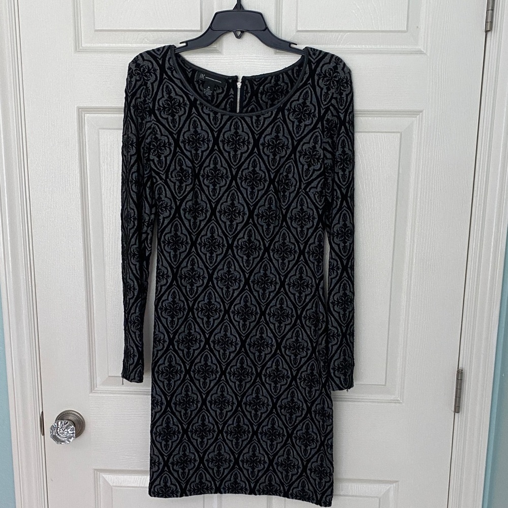 INC International Concepts Black Floral Long Sleeve Dress